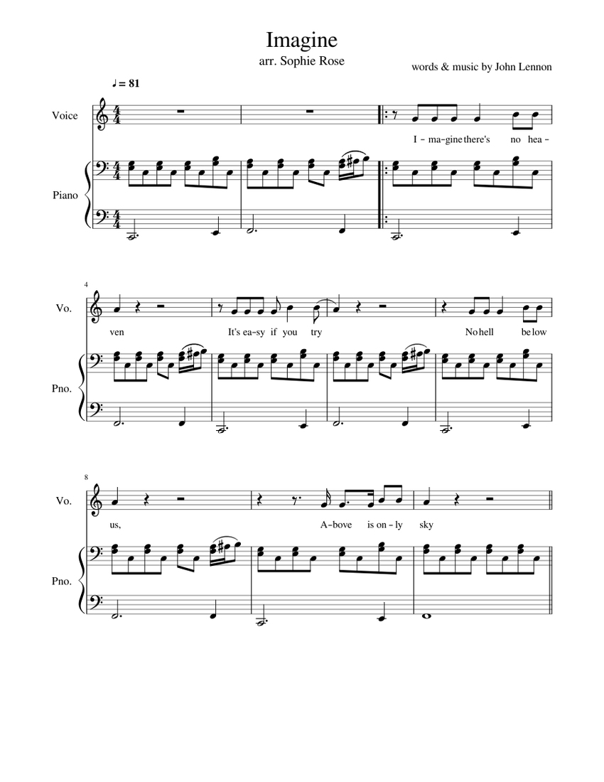 イマジン 楽譜 ピアノ, ボーカル (ピアノ-ボーカル) | MuseScore.com