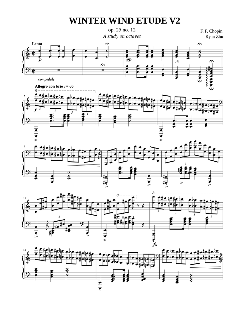 ショパン - 練習曲 Op. 25 No. 11 「冬の風」 (バリエーション) 楽譜