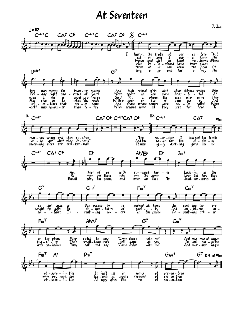 17歳の頃 楽譜 コード付き ピアノ (ソロ) easy | MuseScore.com