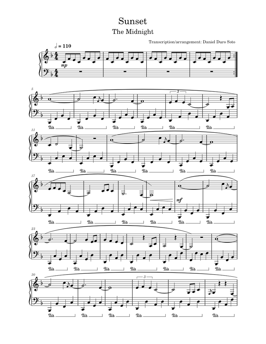 サンセット – ザ・ミッドナイト 楽譜 ピアノ (ソロ) easy | MuseScore.com