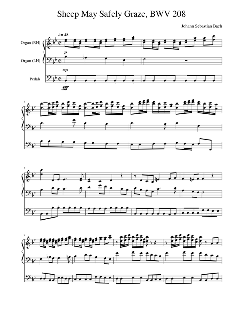 羊は安らかに草を食み, BWV 208 楽譜 オルガン (混合トリオ