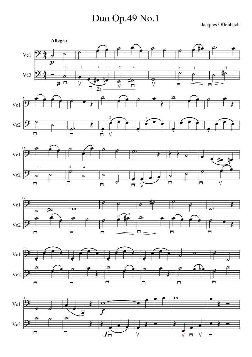 オッフェンバック デュオ Op.49 No.1 楽譜 チェロ (弦楽二重奏