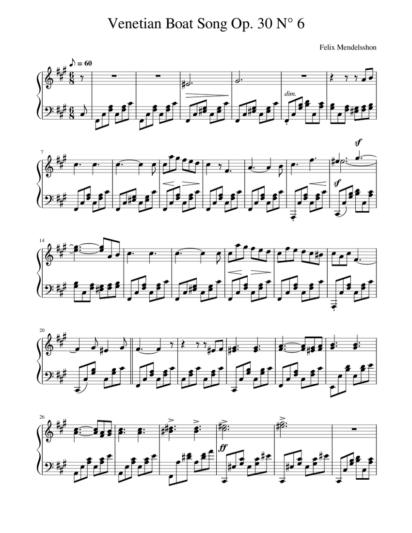 ヴェネツィアの舟歌 Op. 30 第6番 楽譜 ピアノ (ソロ) | MuseScore.com