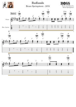 Badlands の公式楽譜を演奏する by Bruce Springsteen ピアノ