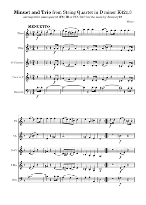 モーツァルト 弦楽四重奏曲 第15番 ニ短調 K421 楽譜 バイオリン