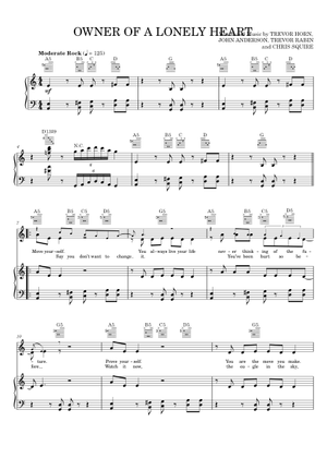 Owner of a lonely heart – Yes 楽譜 コード付き ピアノ (ソロ