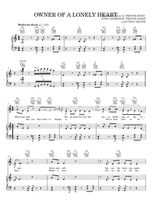 Owner of a lonely heart – Yes 楽譜 コード付き ピアノ (ソロ Owner of a lonely heart – Yes 楽譜 コード付き ピアノ (ソロ