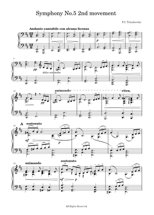 チャイコフスキー 交響曲第5番（第3楽章 ワルツ）ピアノソロ 楽譜