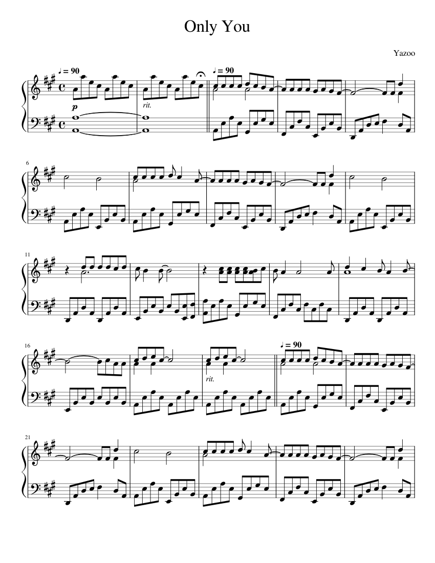 オンリー・ユー 楽譜 ピアノ (ソロ) easy | MuseScore.com