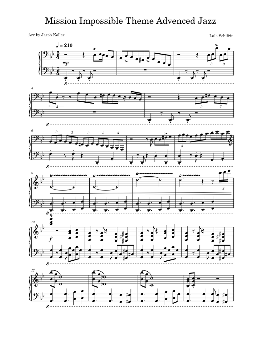 Mission Impossible Theme Advenced Jazz (Jacob Koller) 楽譜 ピアノ