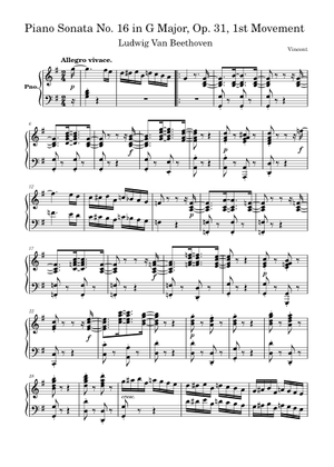 ソナタ第16番、第1楽章 楽譜 ピアノ (ソロ) | MuseScore.com