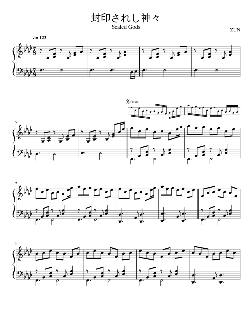 東方10 MoF: 完全OST 楽譜 ピアノ (ソロ) | MuseScore.com