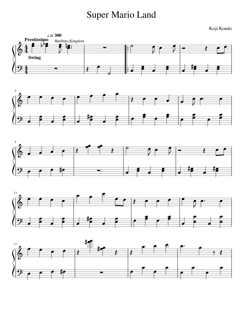スーパーマリオランド 楽譜 ピアノ (ソロ) easy | MuseScore.com