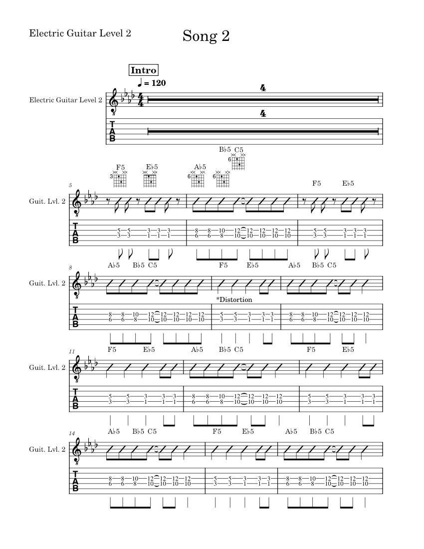 Song 2 – Blur Song 2 - Electric Guitar Level 2 楽譜 タブ譜あり