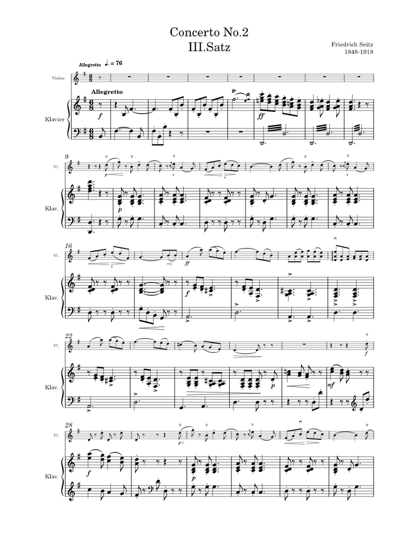 Concerto No.2 III – Friedrich Seitz 楽譜 ピアノ, バイオリン (混合