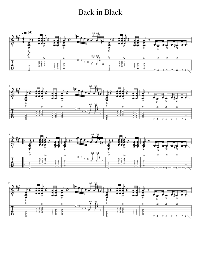 バック・イン・ブラック 楽譜 タブ譜あり ギター (ソロ) | MuseScore.com