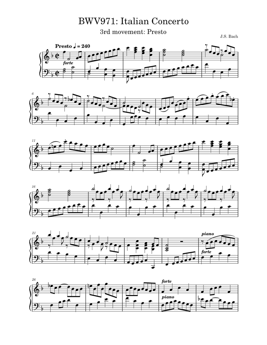 イタリア協奏曲 BWV 971 第3楽章 プレスト – ヨハン・ゼバスティアン