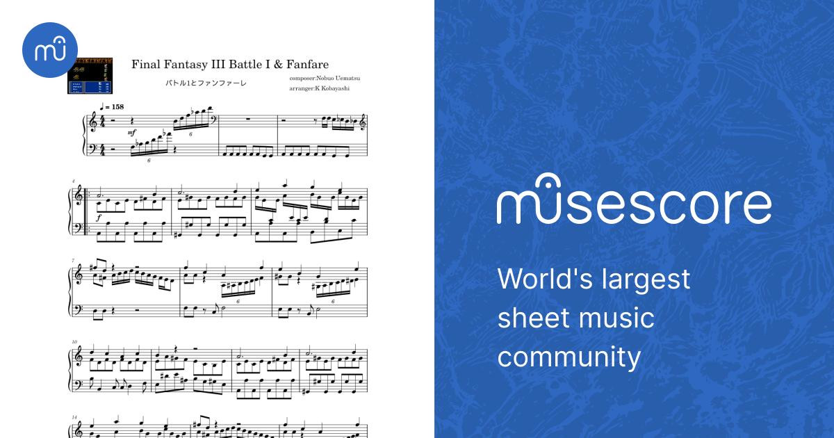 Final Fantasy III Battle I & Fanfare – Nobuo Uematsu 楽譜 ピアノ 