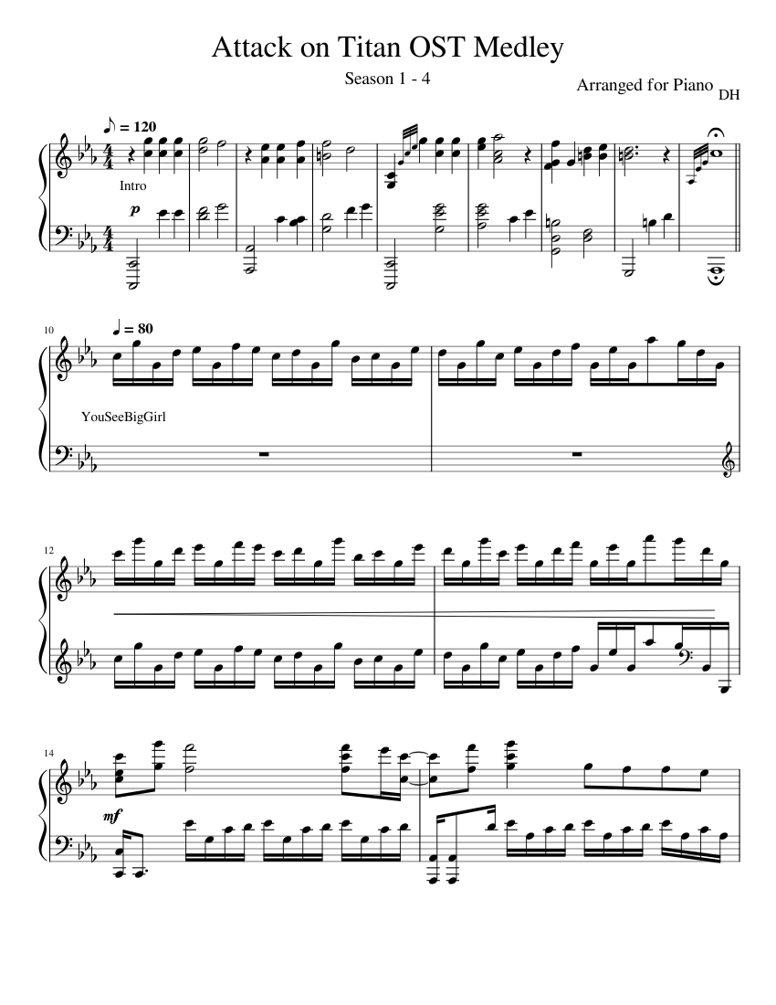 進撃の巨人 OST メドレー 楽譜 ピアノ (ソロ) | MuseScore.com