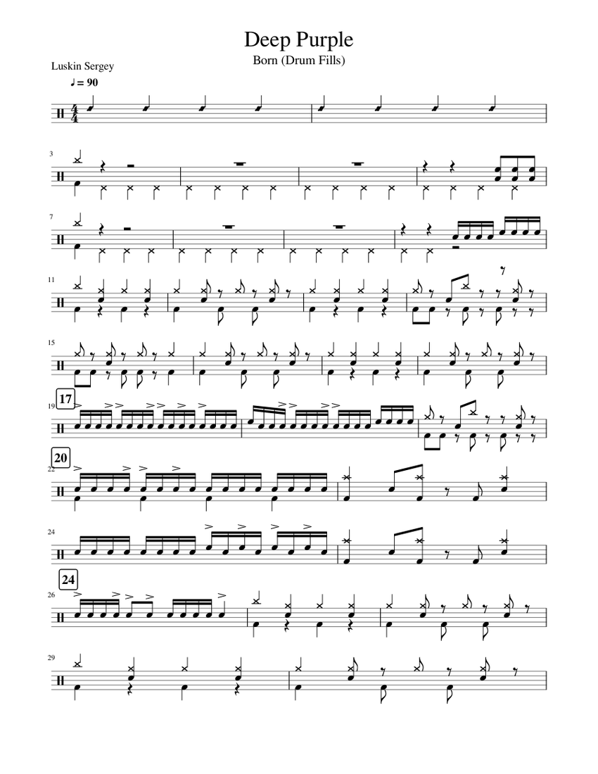 ディープ・パープル - ボーン 楽譜 ドラムグループ (ソロ) | MuseScore.com