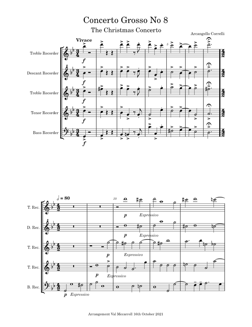 アルカンジェロ・コレッリ：合奏協奏曲 作品6の8 ト短調 「クリスマス