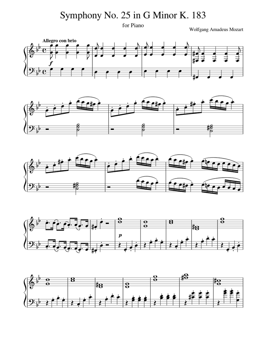 D051 希少 ロシア帝国 19世紀 アンティーク楽譜 10枚以上 舞曲 交響曲第25番 ト短調 K. 183 楽譜 ピアノ (ソロ) | MuseScore.com