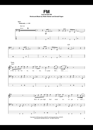 Fm - Steely Dan 楽譜 タブ譜あり コード付き ベースギター (混合