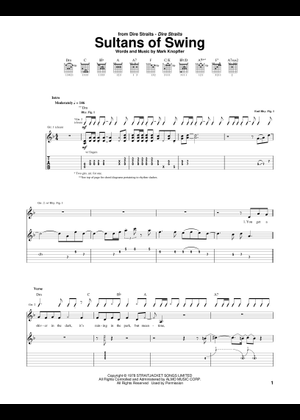 Sultans of swing – Dire Straits 楽譜 コード付き ピアノ, トロン