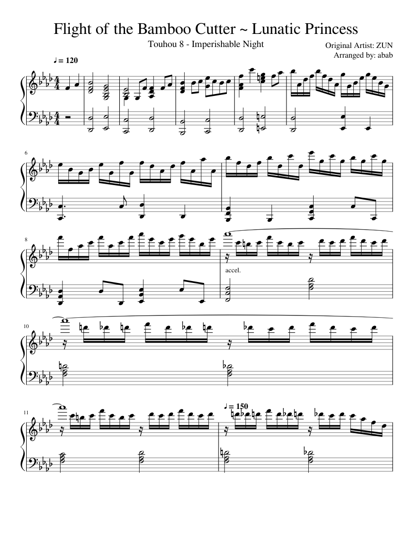 ★楽譜/一風堂/Lunatic Menu/ピアノ/1982年 竹取飛翔 ~ Lunatic Princess 楽譜 ピアノ (ソロ) | MuseScore.com
