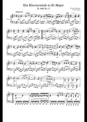フランツ・シューベルト、3つのピアノ曲 D.946 第3番 アレグロ 楽譜