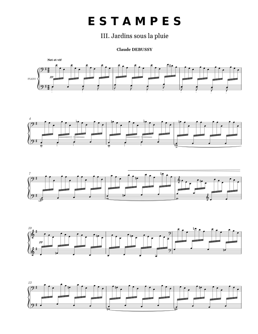 ドビュッシー - 版画 : III. 雨の庭 楽譜 ピアノ (ソロ) | MuseScore.com