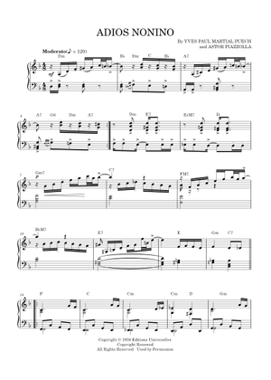 アディオス・ノニーノ 楽譜 ピアノ, アルトサックス, テナーサックス
