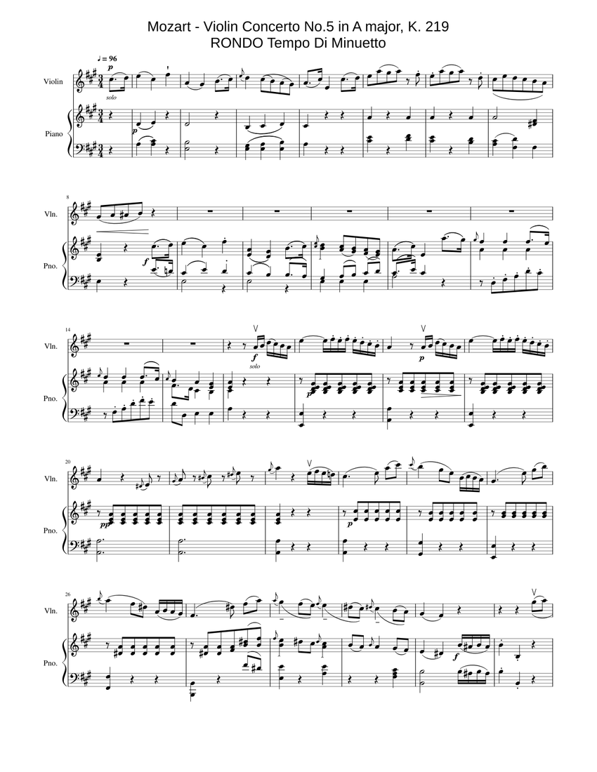 ヴァイオリン協奏曲第5番 イ長調 K. 219 ロンド テンポ・ディ
