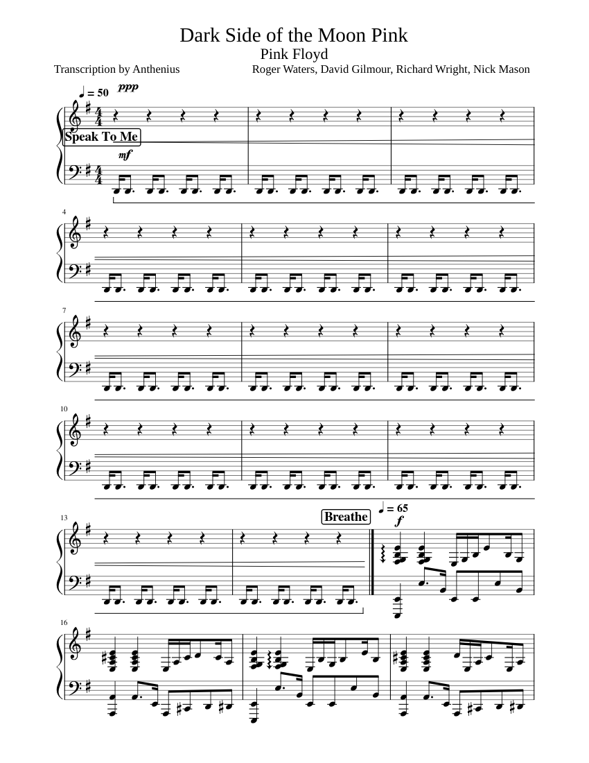 月の裏側 – ピンク・フロイド 楽譜 ピアノ (ソロ) | MuseScore.com
