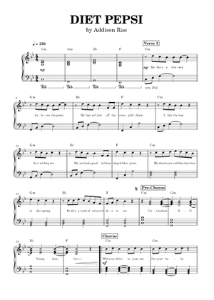 Diet Pepsi – Addison Rae (Orchestra) Sheet Music for Piano, Trombone ...