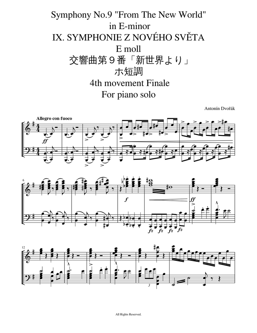 交響曲第9番「新世界より」第4楽章 新世界より Z Nového Světa 楽譜