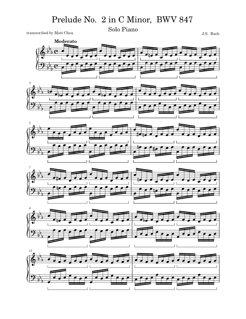 平均律クラヴィーア曲集 第1巻: 第2番 前奏曲 ハ短調 BWV 847 楽譜