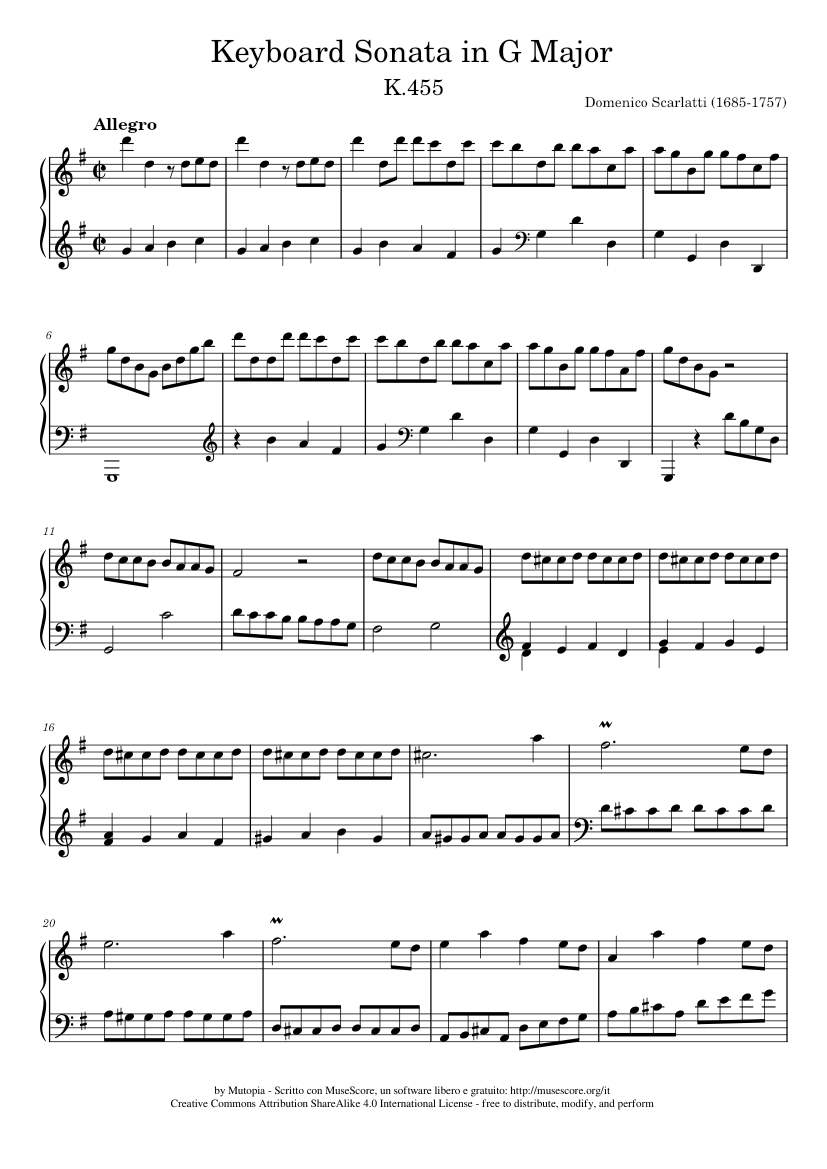 鍵盤ソナタ ト長調 楽譜 ピアノ (ソロ) | MuseScore.com