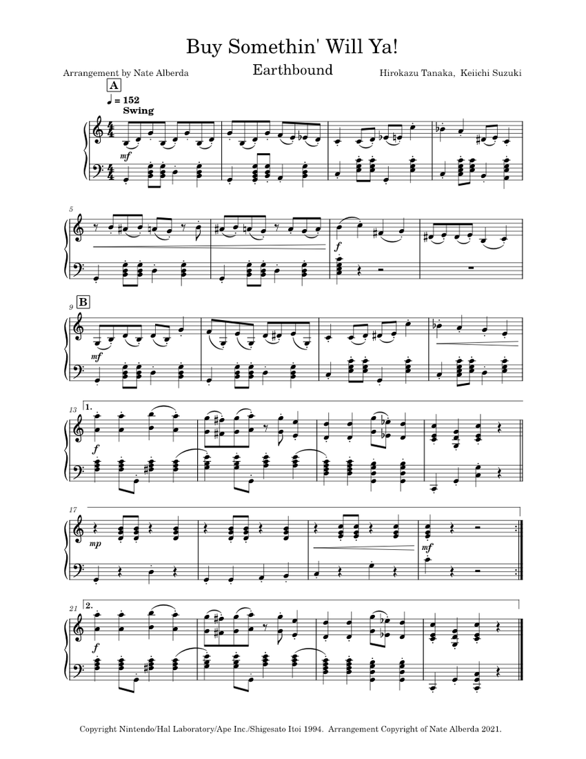 MOTHER2 - 店 楽譜 ピアノ (ソロ) | MuseScore.com