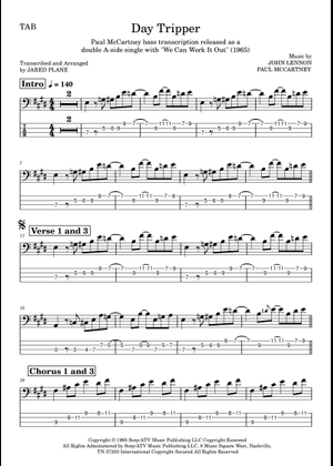 Day tripper の公式楽譜を演奏する by The Beatles ベースギター