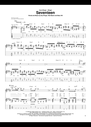 Seventeen の公式楽譜を演奏する by Winger ボーカル, ギター