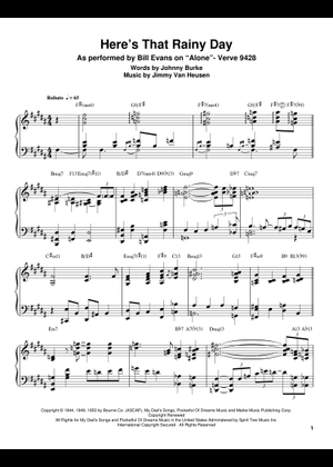 Here's that rainy day の公式楽譜を演奏する by Johnny Burke, Jimmy