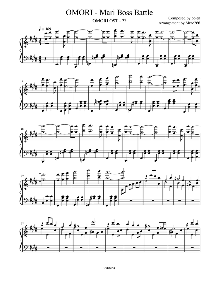 マリ ボスバトル – bo en (OMORI) 楽譜 ピアノ (ソロ) | MuseScore.com