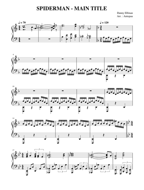 無料の スパイダーマン の楽譜 | 映画とテレビ ハブ | MuseScore.com