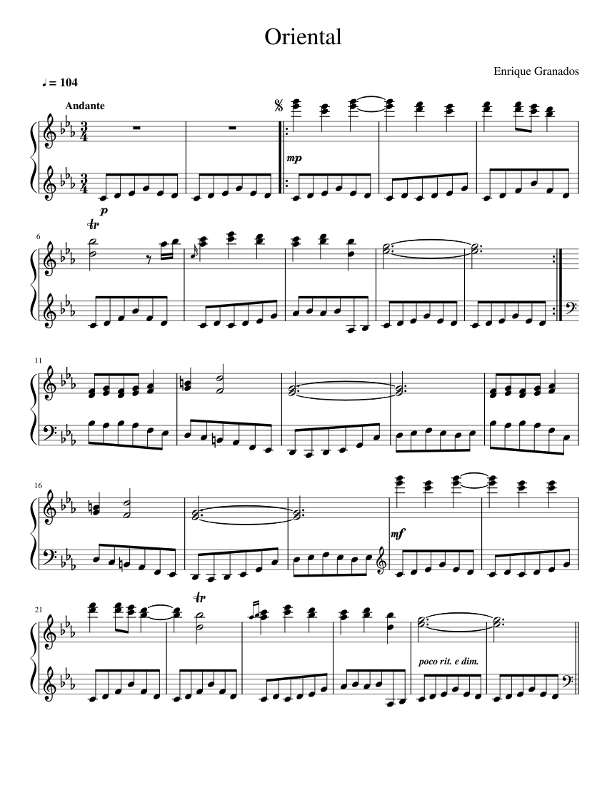 オリエンタル - エンリケ・グラナドス 楽譜 ピアノ (ソロ) | MuseScore.com