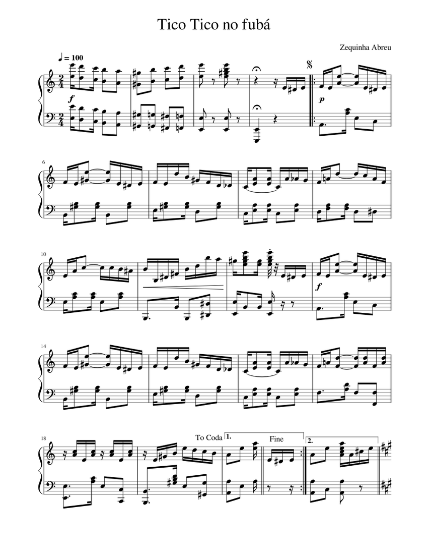 ティコ・ティコ・ノ・フバ 楽譜 ピアノ (ソロ) | MuseScore.com