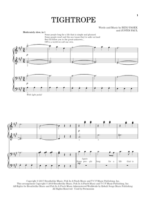 Tightrope の公式楽譜を演奏する by Benj Pasek and Justin Paul