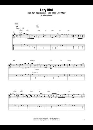 Lazy Bird - John Coltrane 楽譜 コード付き ピアノ (ソロ) easy