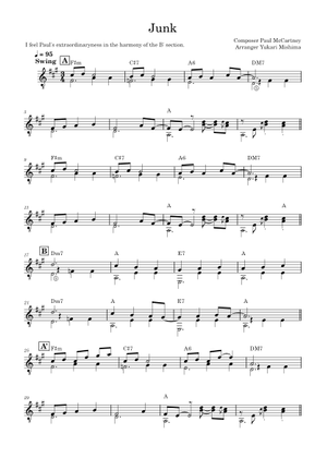 Junk の公式楽譜を演奏する by Paul McCartney ボーカル, ギター