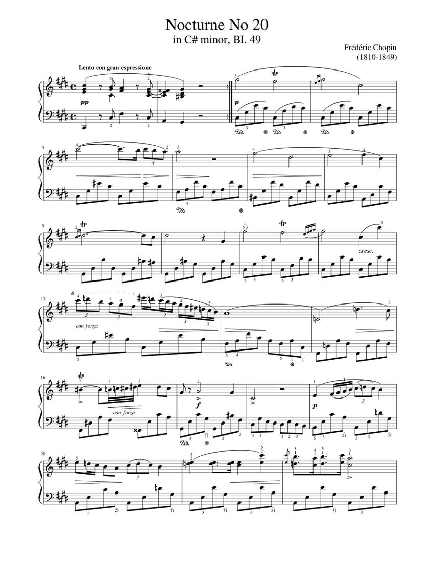 ドホナーニ ピアノ四重奏曲 嬰へ短調 スコア パート譜 ショパン: 夜想曲第20番、嬰ハ短調、BI.49 楽譜 ピアノ (ソロ
